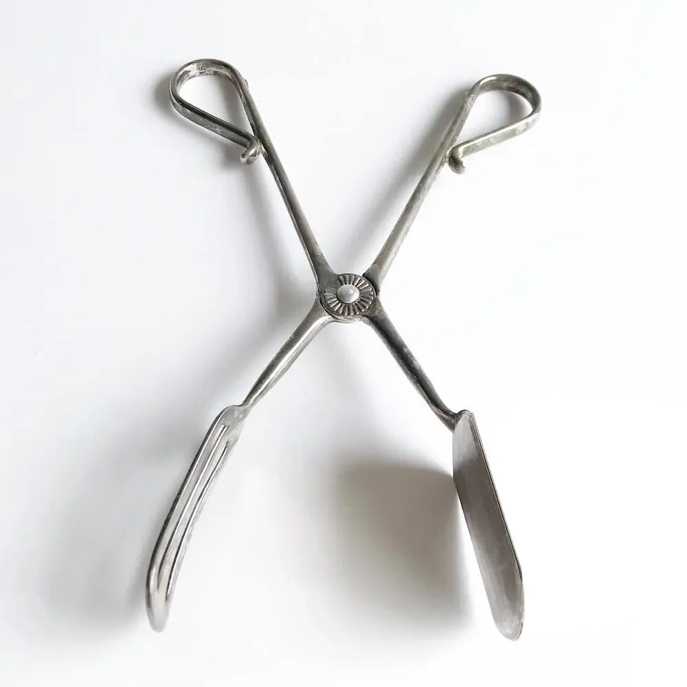 Vintage Silver Serving Scissors Serving Piece Flat Vegetable Tongs Holiday Gifts
